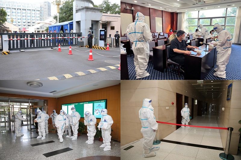 按照学院疫情防控封闭管理应急演练有关部署安排，学院在接到有关核酸异常的报告后，立即启动学院疫情防控应急处置预案。各专项工作组工作人员按照职责分工，同步实施了预警通知发布、核酸异常人员及其同空间人员的落地管控、学院封控、环境消杀等有关疫情管控举措。学院院领导及大兴区疾控专家现场检查了疫情演练开展情况，并就有关举措落实情况进行了指导。
